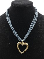 Vintage Hand Beaded Metal Heart Necklace