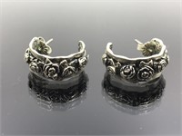 Vintage Sterling Silver Rose Earrings made in