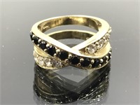 Gold Plated Sterling Silver Clear & Black Stone