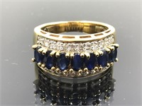 18k HGE Gold Sapphire & Clear Stone Ring