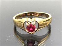 18k HGE Gold Simulated Pink Tourmaline Heart Ring