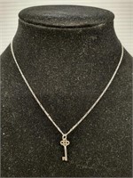 Sterling silver Skelton style key pendant necklace