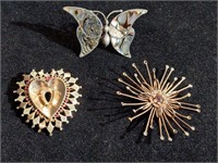 Sterling Broches (3).  Note: missing stones, &