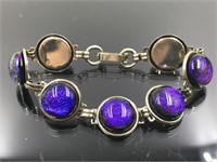 Silver Fused Purple Dichroic Glass Bracelet