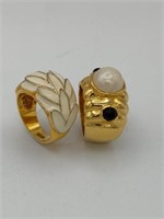 Pair of gold GE rings.  One is marked 18K GE the