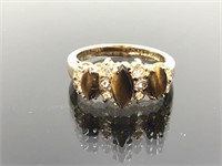 18k HGE Gold Tigers Eye 3 Stone Ring