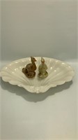2 Ceramic Peacocks and Shell Platter