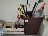 Trash can (no lid), crate, toy gun, balls, more