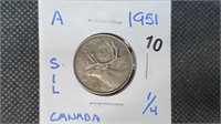 1951 Silver Canadian Quarter pw1010
