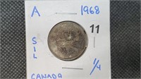 1968 Silver Canadian Quarter pw1011