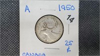 1950 Silver Canadian Quarter pw1014