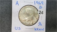 1969d Silver Kennedy Half Dollar pw1024