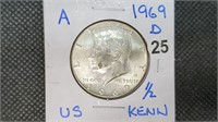 1969d Silver Kennedy Half Dollar pw1025