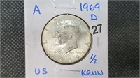 1969d Silver Kennedy Half Dollar pw1027