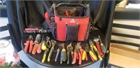 Tool Box with misc hand tools, wire stripers, nips