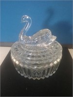 Clear glass dresser box with Swan lid also a