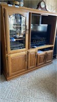 Oak Media Cabinet Note Front Glass Cracked 59 x