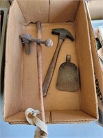 EARLY WOODEN RIDING CROP; SUGAR TIN SCOOP;