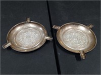 Lot of 2 Metal Silvertone with Design Ashtrays