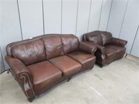 2 PIECE BROWN LEATHER SOFA SUITE(SOFA & LOVESEAT)