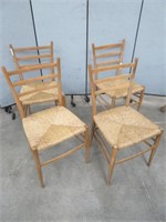 SET OF 4 OAK CHAIRS WITH WICKER SEATS