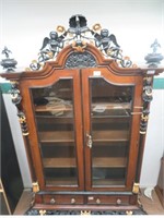 MAHOGANY DISPLAY CABINET W/ 2 DRAWERS