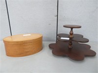 3 WOODEN SHAKER BOXES & 1 WOODEN DISPLAY STAND