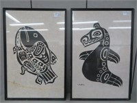 PAIR FRAMED 1ST NATIONS PRINTS SIGNED C.R. GRUEL