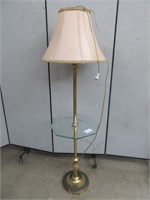 BRASS FLOOR LAMP W/ GLASS SHELF