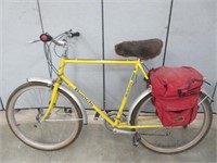 YELLOW BIANCHI BICYCLE WITH LUGGER CYCLE ON BACK