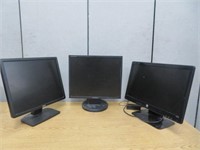 3 COMPUTER MONITORS 20" HP, 19" SAMSUNG & 19"DELL