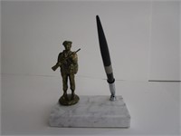 Military Soldier Brass & Marble Pen Holder