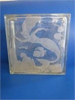 Glass Blocked With Etched Mermaid Design 12"x12"