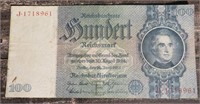 WWII Era German 100 Reichsmark Bank Note Bill