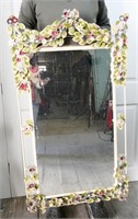 Vintage Antique Floral Enamel on Metal Mirror