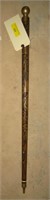 Brass Handled Wood Engraved Cane/Walking Stick
