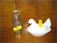 Milkglass Hen on Rest & Grapette Bottle Bank