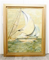 Large Framed Sailboat Oil on Canvas Board