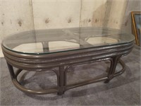 Glass top wicker / bamboo table