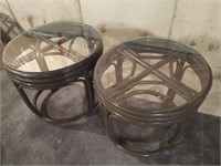 2 glass top wicker / bamboo tables