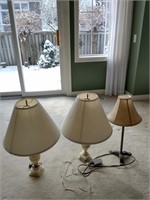 Lamp Trio, Two With Engraved Marble Base, Beautie