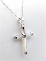 .925 SILVER MOTHER OF PEARL CROSS CHAIN & PENDANT
