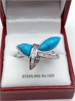 .925 SILVER STABALIZED TURQUOISE & CZ RING sz 11.5