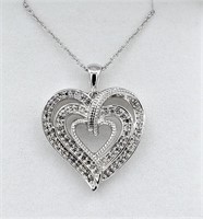 .925 Silver & Diamond Heart Pendant & 18" Chain