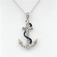 .925 Silver Blue White Diamond Pendant & Chain 18"