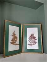 Dry Pressed Leaf Wall Art Duo In Golden Frame wit