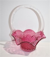 Vintage Cranberry Glass Bride's Basket