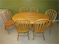 Solid Wood Dining Room Table w/ 6 Chairs & 1 Leaf
