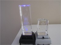2 Etched Glass Deco W/ Lighted Bases