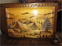 Carved Wood Mountain Scene 9 1/2" x 14"